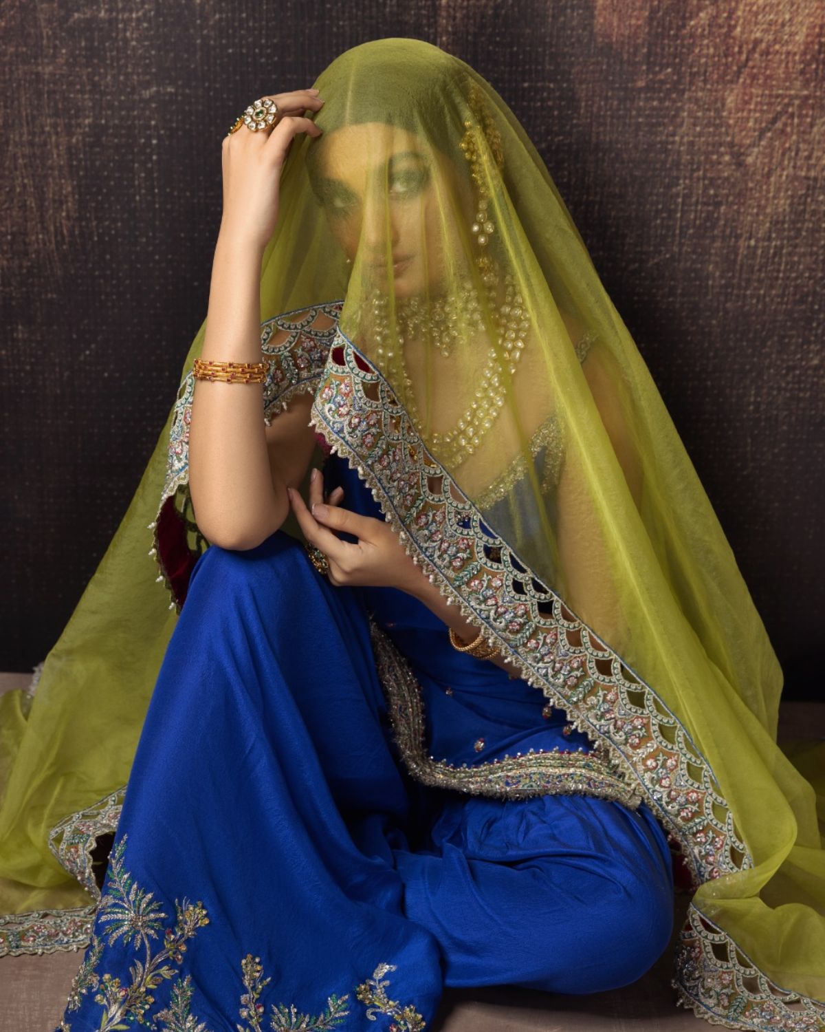 Azure Blue Embroidered Silk-Blend Salwar Kameez (3-Piece) - Image 4