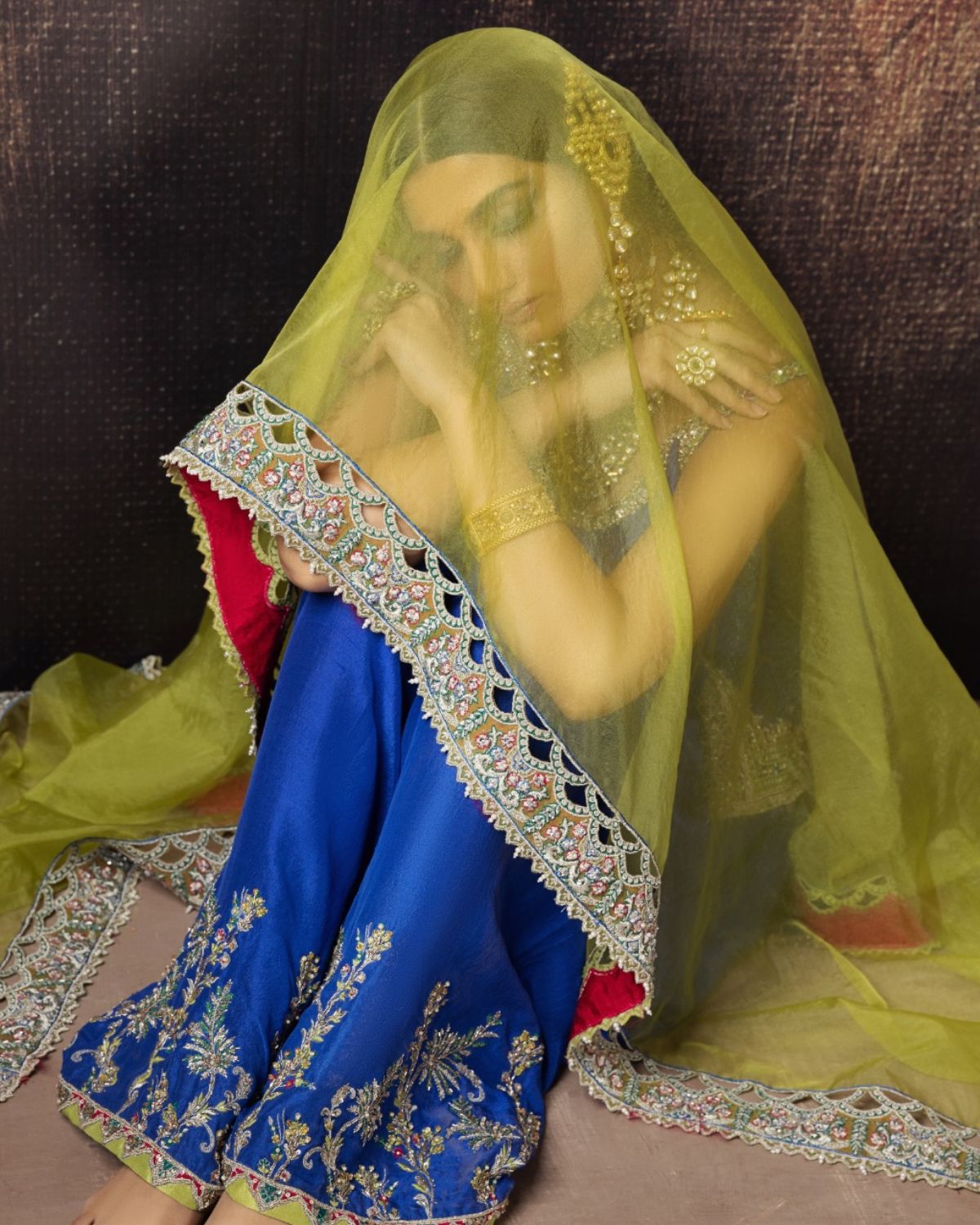 Azure Blue Embroidered Silk-Blend Salwar Kameez (3-Piece) - Image 5