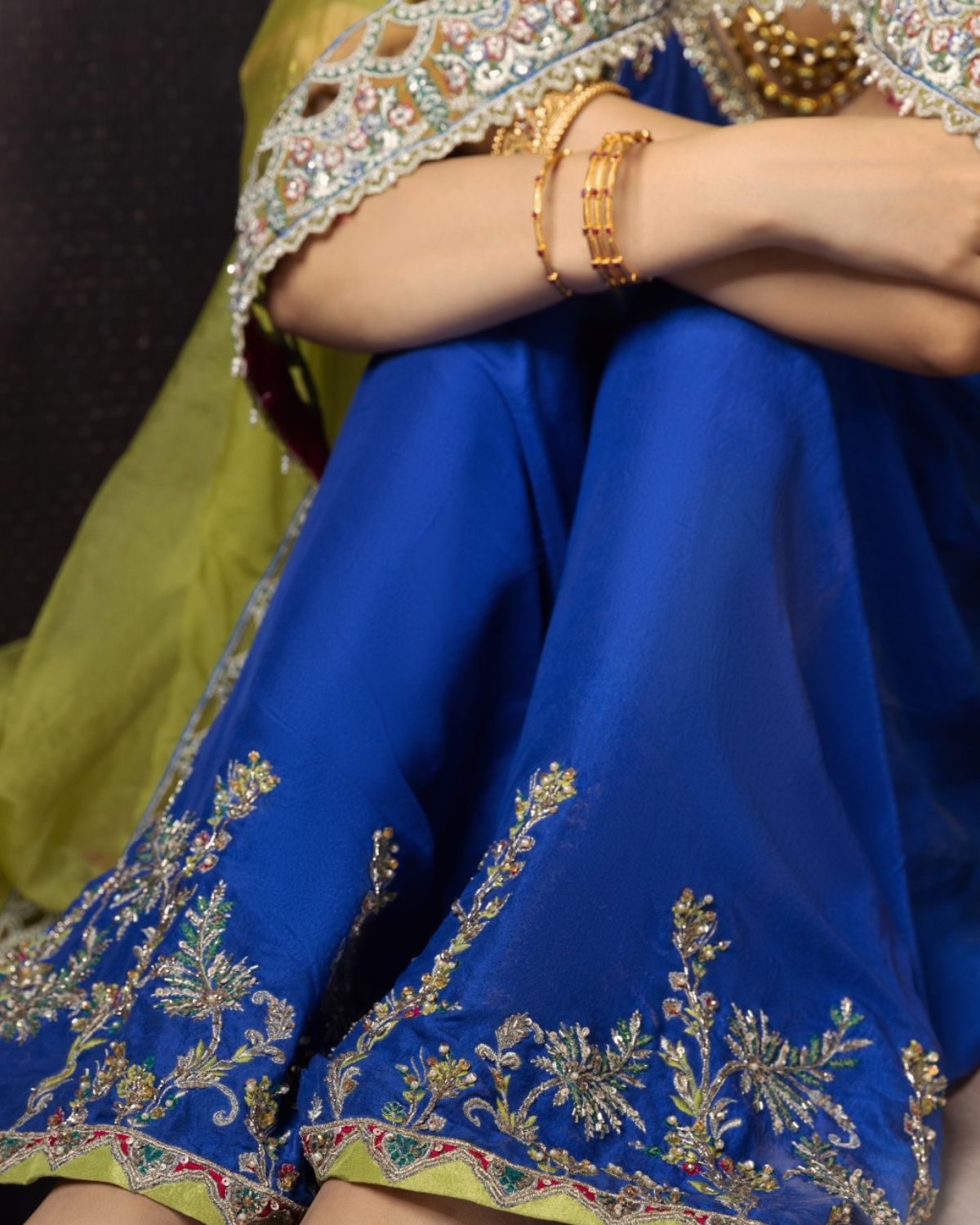 Azure Blue Embroidered Silk-Blend Salwar Kameez (3-Piece) - Image 7