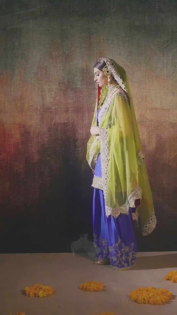 Azure Blue Embroidered Silk-Blend Salwar Kameez (3-Piece) - Image 8