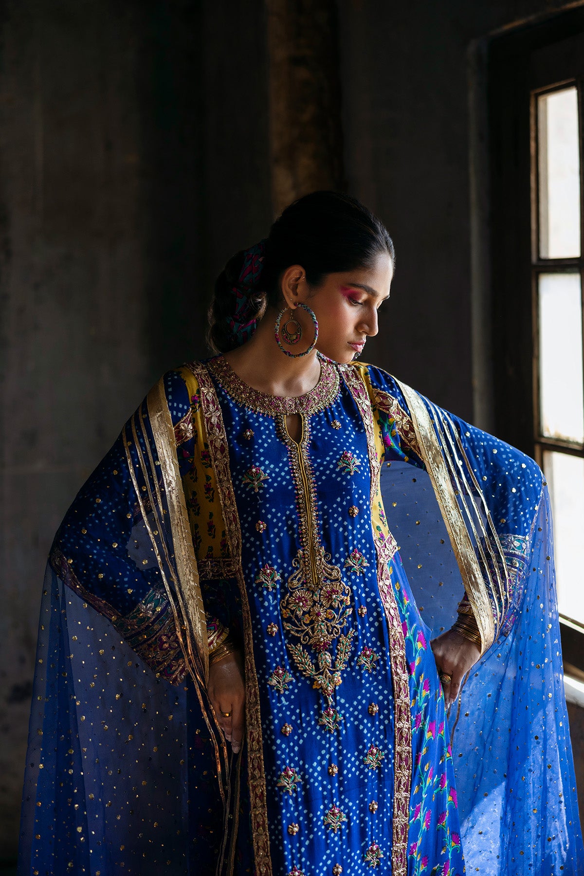 Royal Blue Embroidered Net Salwar Kameez (3-Piece) - Image 1