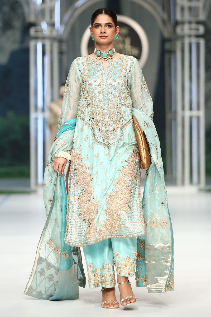 Sky Blue Embellished Silk-Blend Salwar Kameez (3-Piece) - Image 1