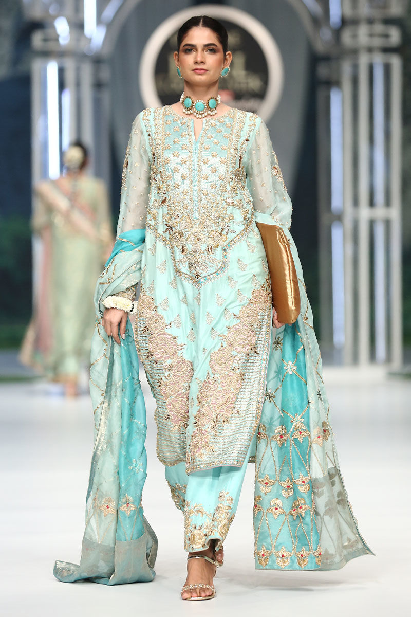 Sky Blue Embellished Silk-Blend Salwar Kameez (3-Piece) - Image 2