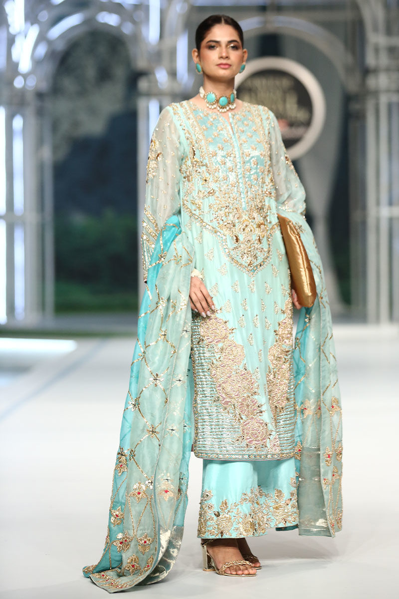 Sky Blue Embellished Silk-Blend Salwar Kameez (3-Piece) - Image 3