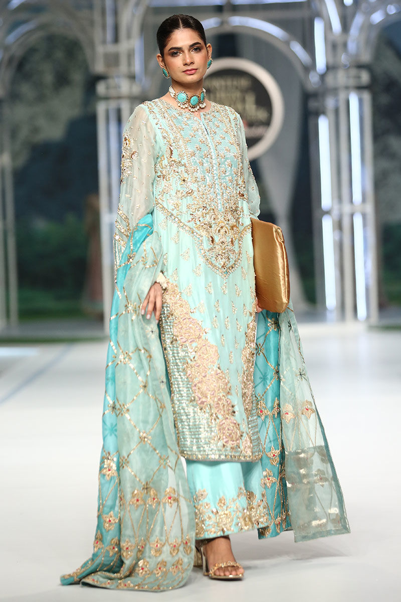 Sky Blue Embellished Silk-Blend Salwar Kameez (3-Piece) - Image 4