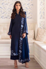 Pakistani Midnight Blue Hand-Cutwork Silk Salwar Kameez (3-Piece) - Image 2