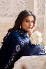 Pakistani Midnight Blue Hand-Cutwork Silk Salwar Kameez (3-Piece) - Image 3