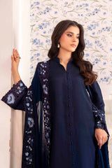 Pakistani Midnight Blue Hand-Cutwork Silk Salwar Kameez (3-Piece) - Image 8