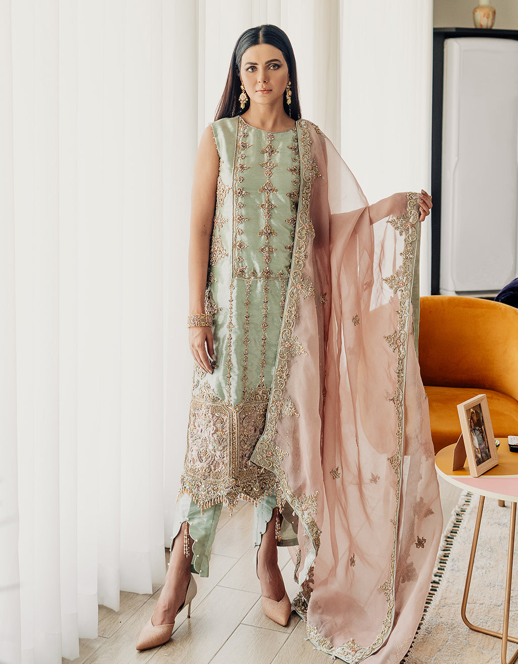 Ice Blue Hand-Embroidered Silk Salwar Kameez (3-Piece) - Image 1