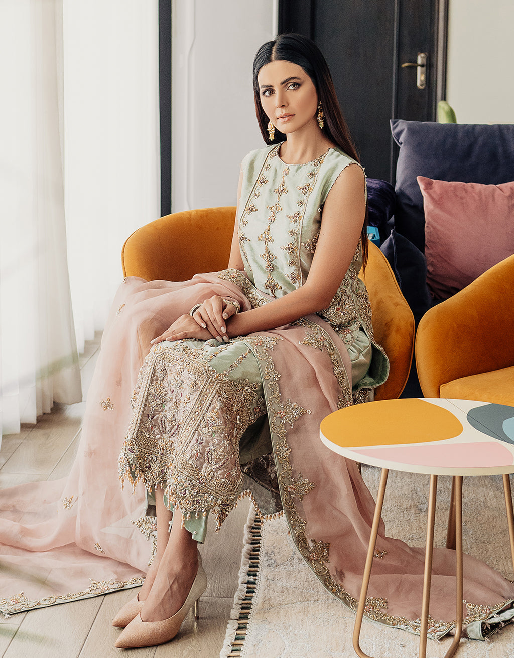 Ice Blue Hand-Embroidered Silk Salwar Kameez (3-Piece) - Image 4