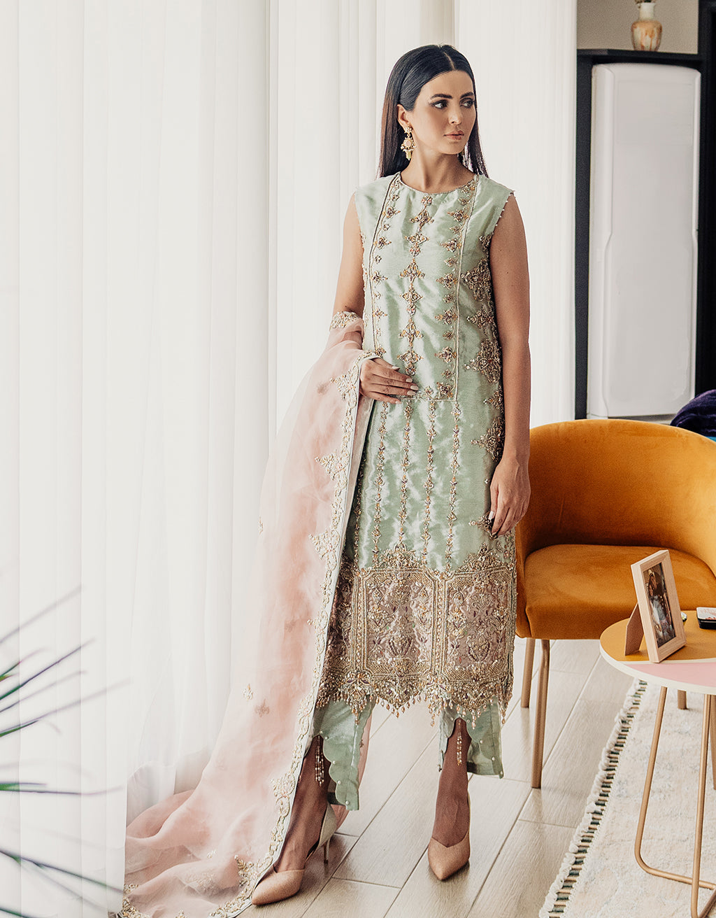 Ice Blue Hand-Embroidered Silk Salwar Kameez (3-Piece) - Image 5