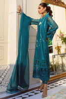 Pakistani Ocean Blue Mirror Embroidered Silk Net Salwar Kameez (3-Piece) - Image 4
