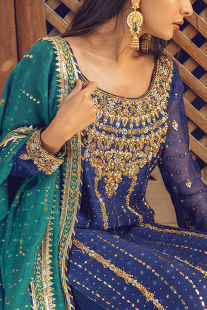Royal Blue Embroidered Silk Net Salwar Kameez (3-Piece) - Image 6