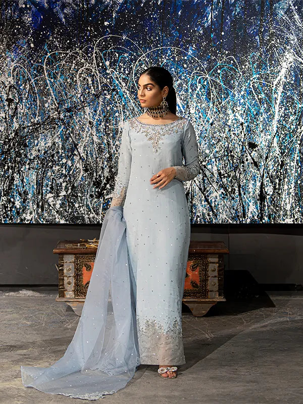 Powder Blue Embroidered Medium Silk Salwar Kameez (3-Piece) - Image 1