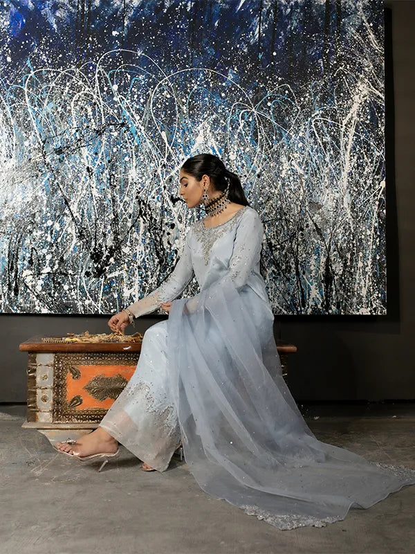 Powder Blue Embroidered Medium Silk Salwar Kameez (3-Piece) - Image 3