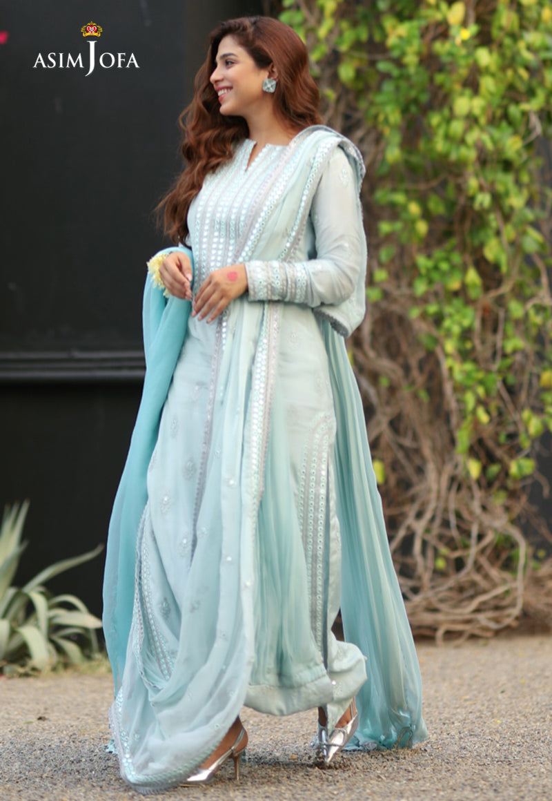Ice Blue Embroidered Silk 3-Piece Suit - Image 1