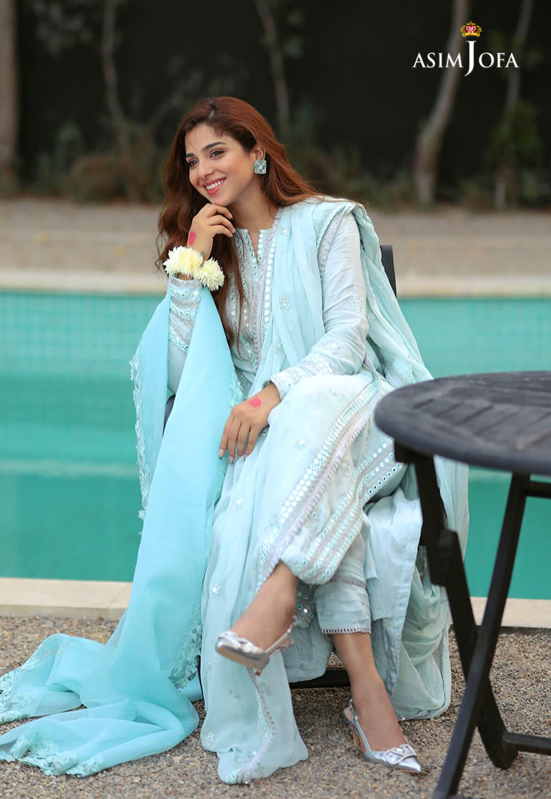 Ice Blue Embroidered Silk 3-Piece Suit - Image 2