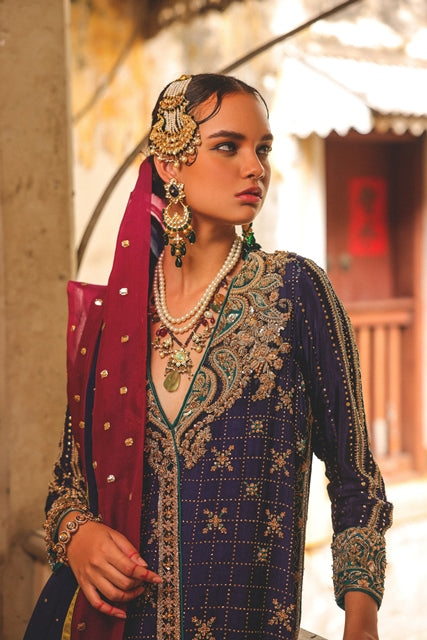 Ink Blue Hand-Embellished Silk Salwar Kameez (3-Piece) - Image 3