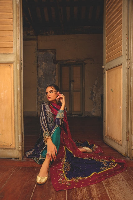 Ink Blue Hand-Embellished Silk Salwar Kameez (3-Piece) - Image 4