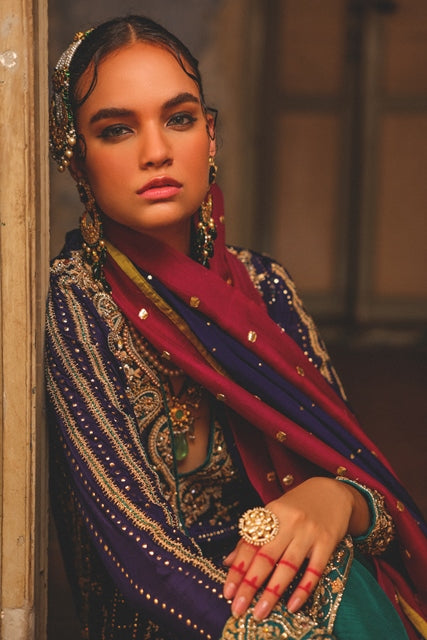 Ink Blue Hand-Embellished Silk Salwar Kameez (3-Piece) - Image 5