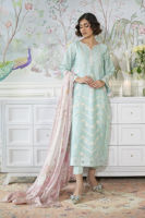 Ice Blue Zardozi & Pearl Silk Salwar Kameez (3-Piece) - Image 2