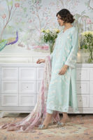 Ice Blue Zardozi & Pearl Silk Salwar Kameez (3-Piece) - Image 4