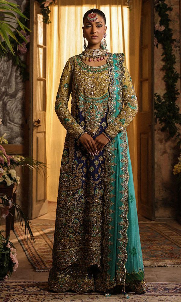 Pakistani Cobalt Blue Appliqué Silk Salwar Kameez (3-Piece) - Image 2