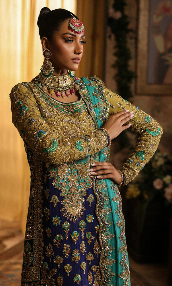 Pakistani Cobalt Blue Appliqué Silk Salwar Kameez (3-Piece) - Image 4