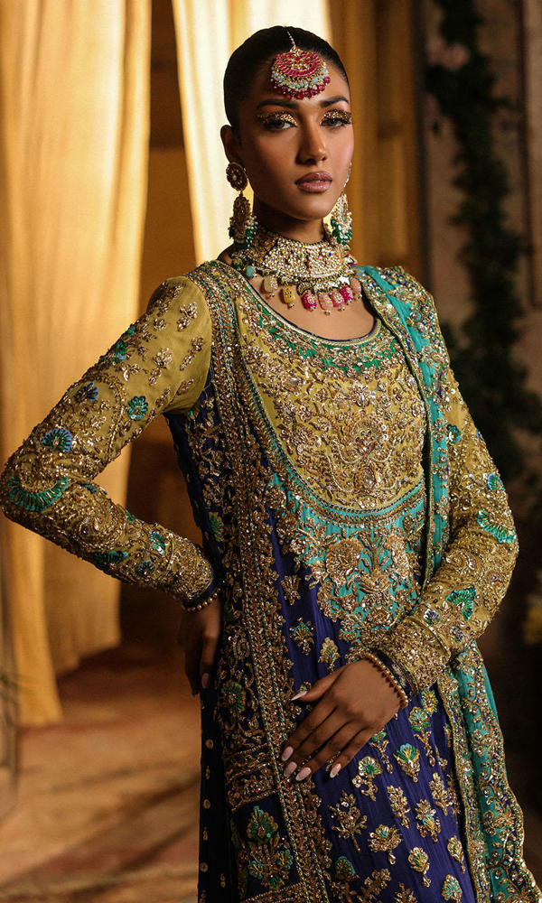 Pakistani Cobalt Blue Appliqué Silk Salwar Kameez (3-Piece) - Image 5