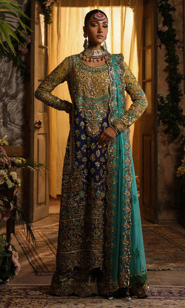 Pakistani Cobalt Blue Appliqué Silk Salwar Kameez (3-Piece) - Image 6