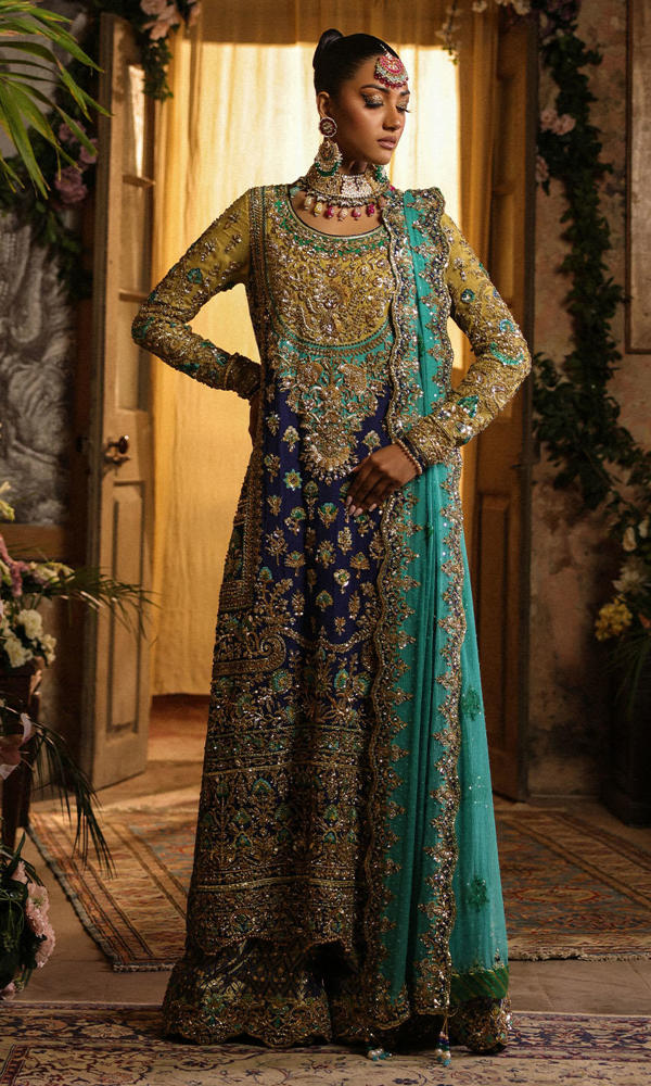 Pakistani Cobalt Blue Appliqué Silk Salwar Kameez (3-Piece) - Image 7