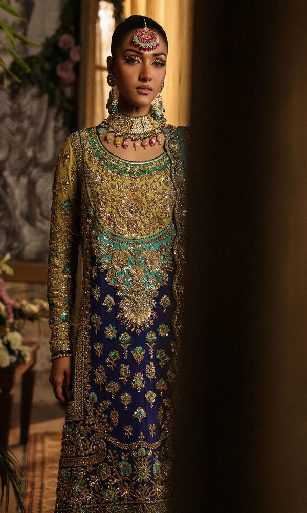 Pakistani Cobalt Blue Appliqué Silk Salwar Kameez (3-Piece) - Image 8