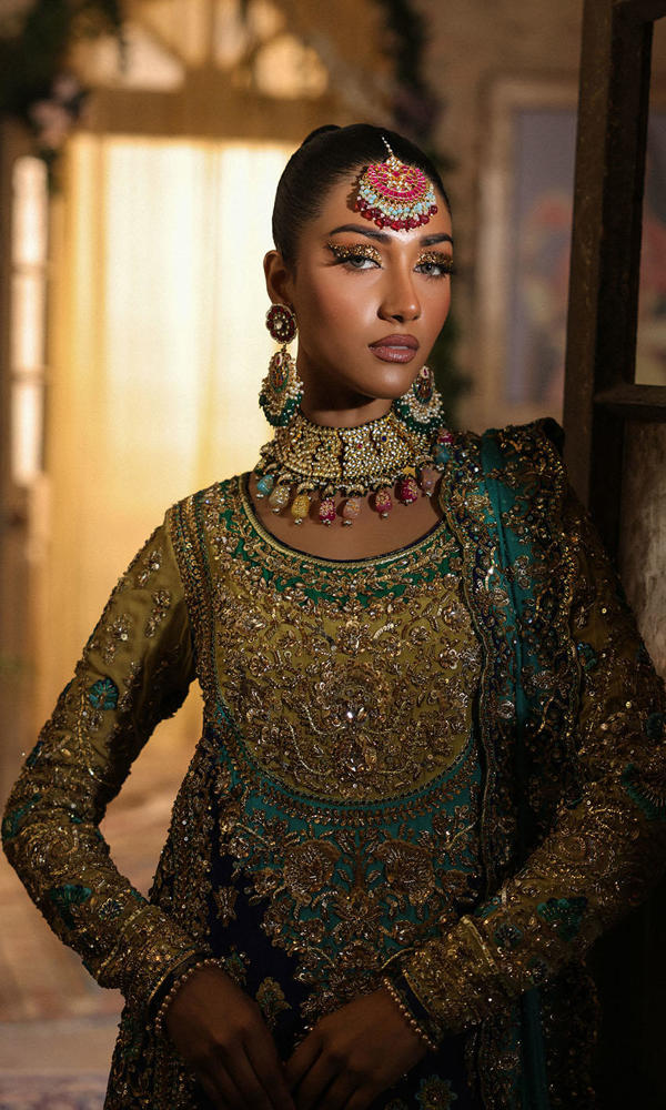 Pakistani Cobalt Blue Appliqué Silk Salwar Kameez (3-Piece) - Image 9