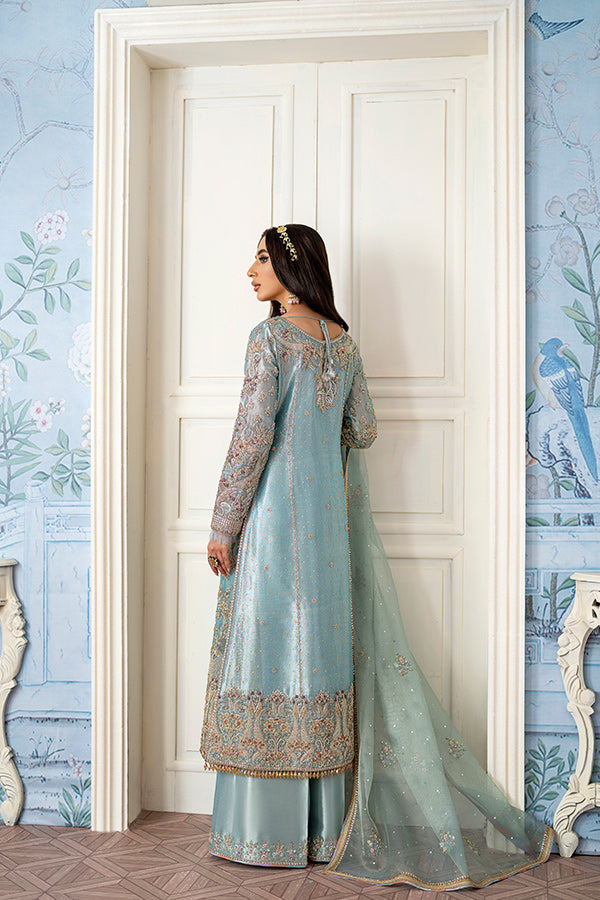 Pakistani Powder Blue Hand-Embroidered Tissue Salwar Kameez (3-Piece) - Image 4