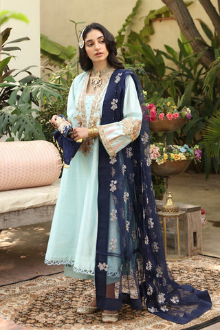Pakistani Ice Blue Resham & Zardozi Tissue Silk Net Salwar Kameez (3-Piece) - Image 3