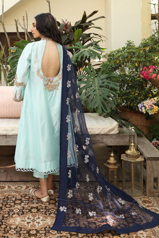 Pakistani Ice Blue Resham & Zardozi Tissue Silk Net Salwar Kameez (3-Piece) - Image 4