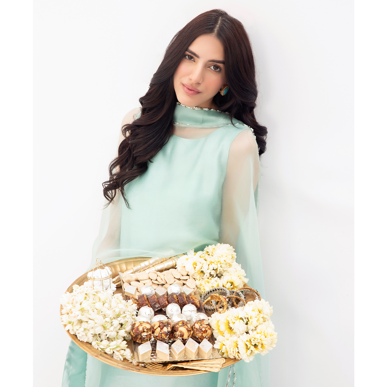 Celeste Blue Embroidered Tissue Silk Salwar Kameez (3-Piece) - Image 6