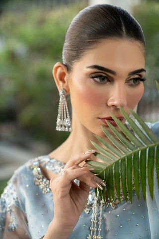 Pari Pari Blue Embroidered Tissue Silk Salwar Kameez (3-Piece) - Image 5