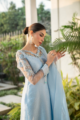 Pari Pari Blue Embroidered Tissue Silk Salwar Kameez (3-Piece) - Image 6