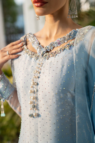 Pari Pari Blue Embroidered Tissue Silk Salwar Kameez (3-Piece) - Image 7