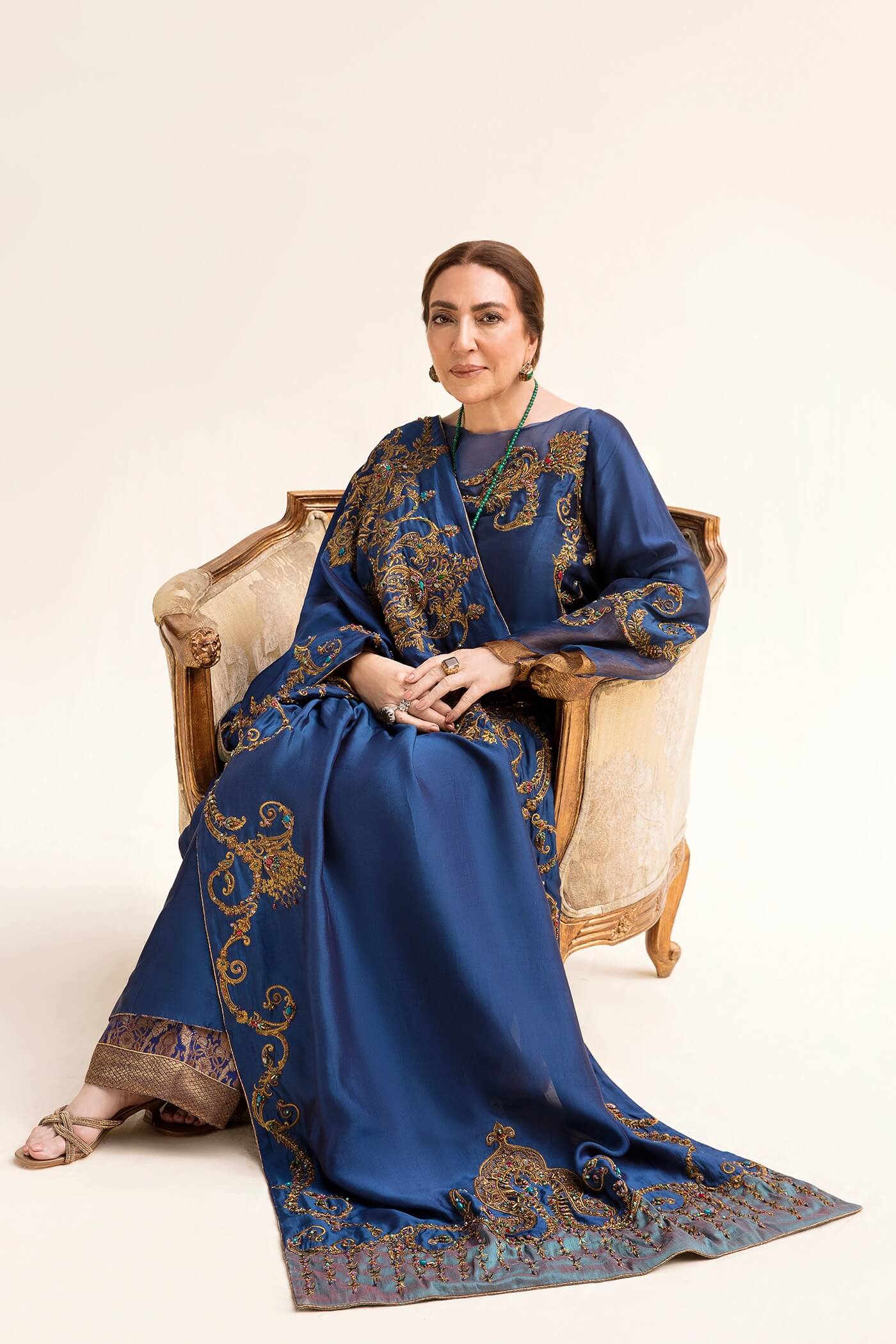 Royal Blue Zari Embroidered Pure Tissue Silk Salwar Kameez (3-Piece) - Image 1