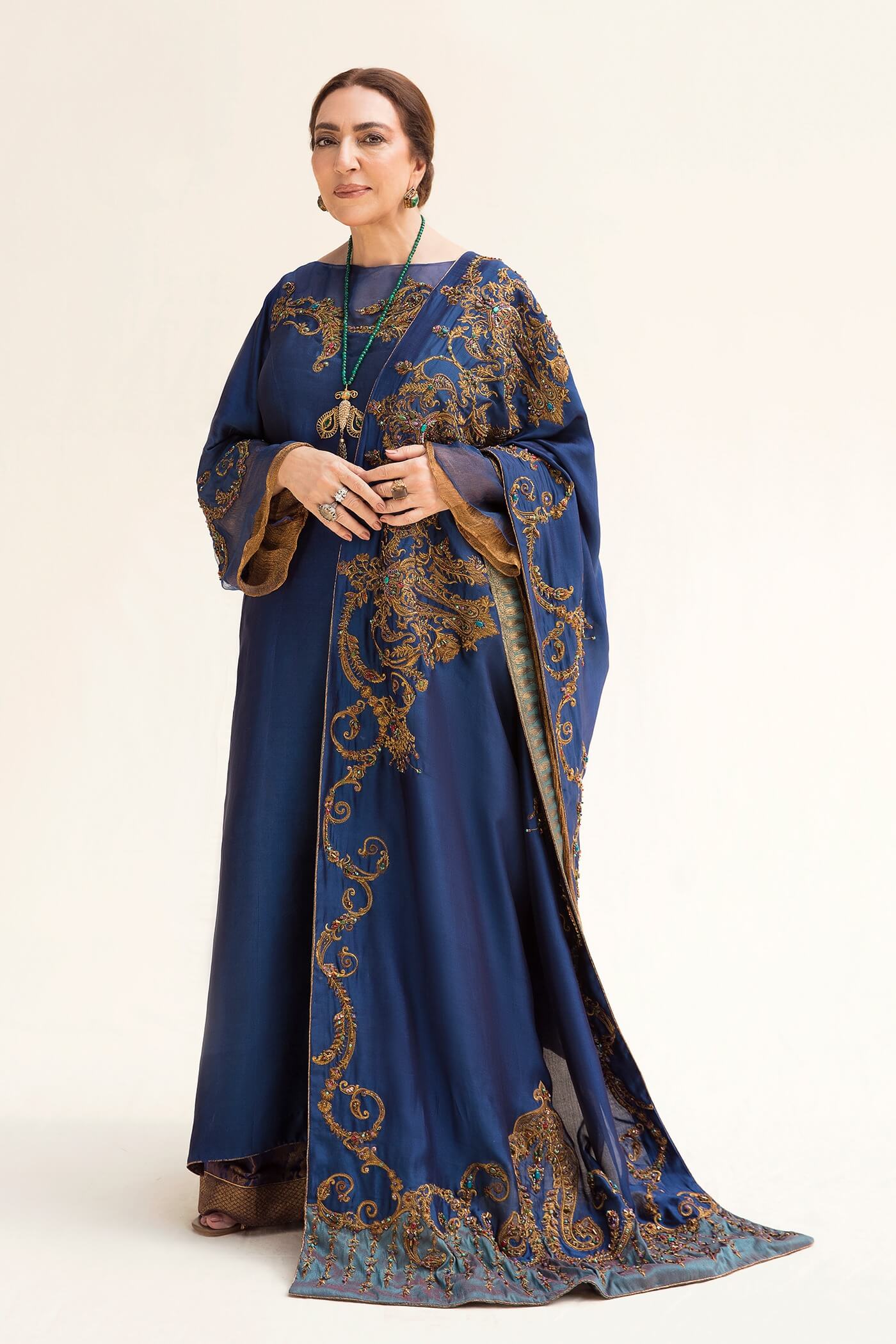 Royal Blue Zari Embroidered Pure Tissue Silk Salwar Kameez (3-Piece) - Image 2