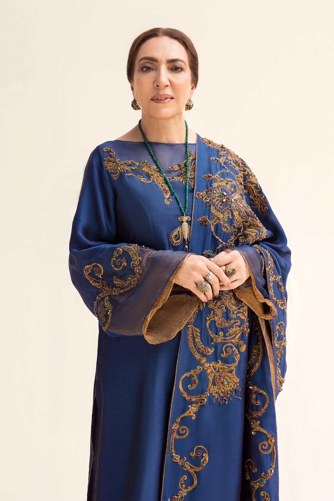 Royal Blue Zari Embroidered Pure Tissue Silk Salwar Kameez (3-Piece) - Image 4