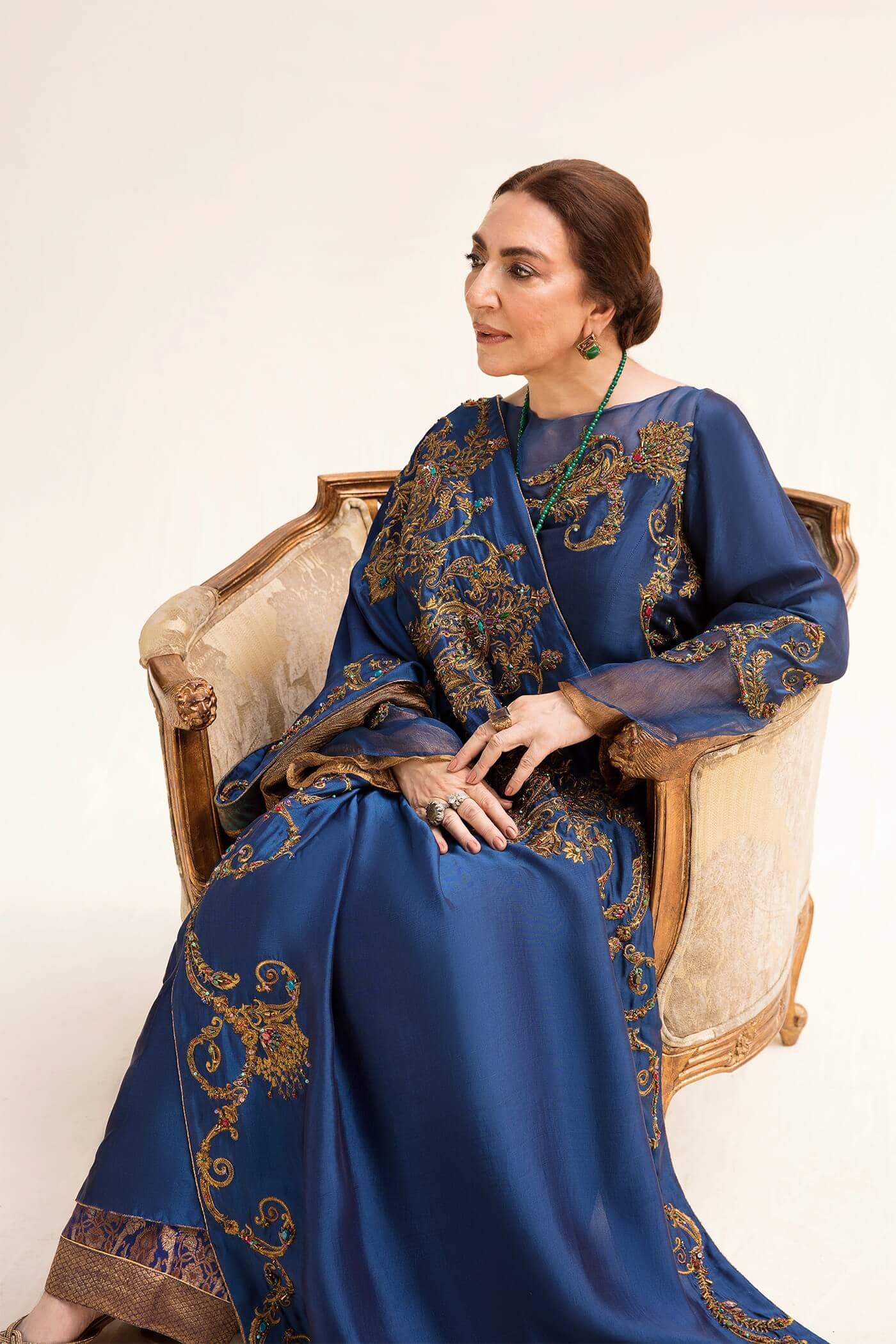 Royal Blue Zari Embroidered Pure Tissue Silk Salwar Kameez (3-Piece) - Image 5