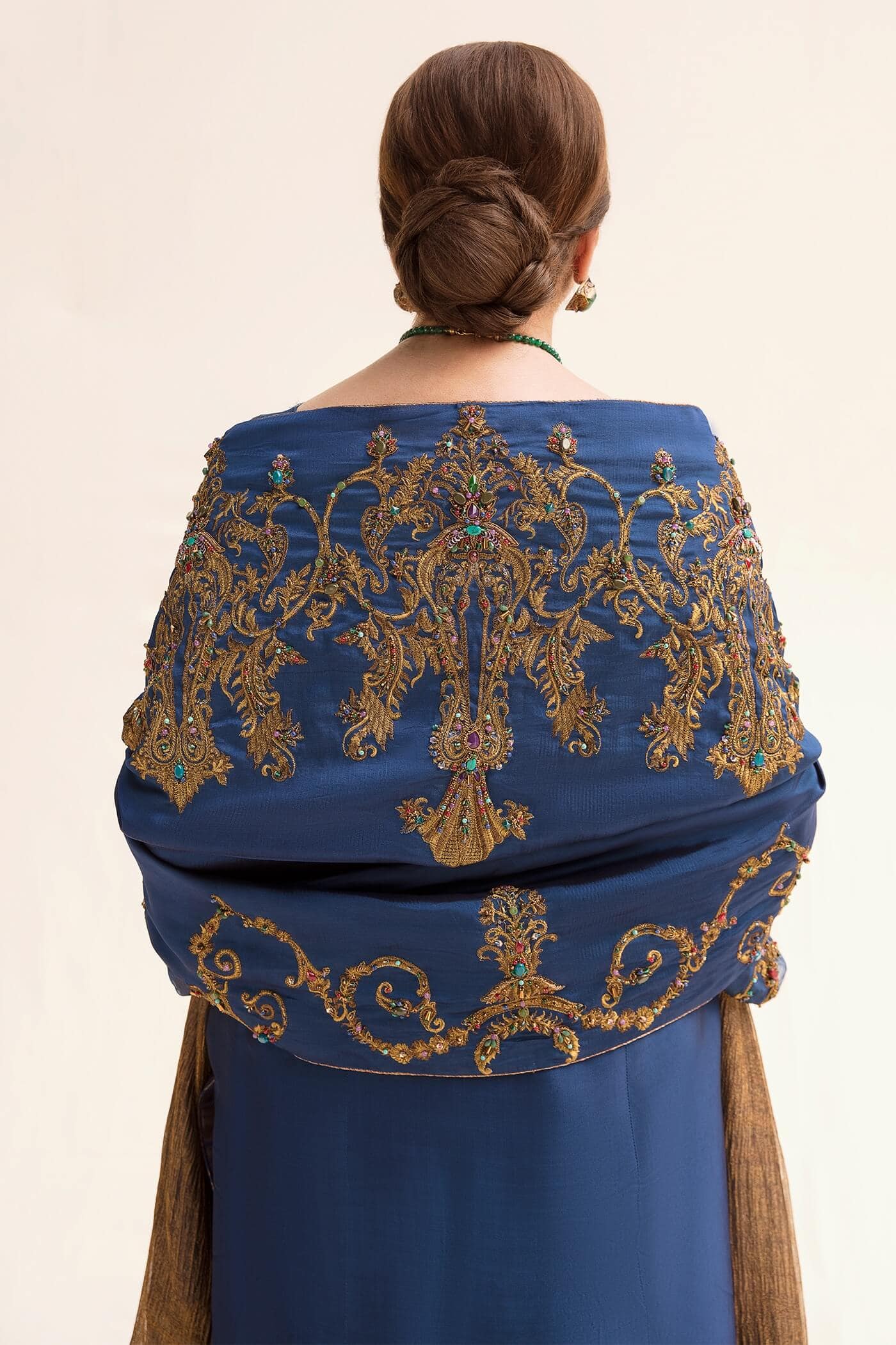 Royal Blue Zari Embroidered Pure Tissue Silk Salwar Kameez (3-Piece) - Image 6