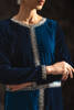 Pakistani Blue Velvet Embroidered Long Shirt (3-Piece) - Image 3