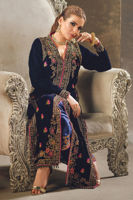 Opal Blue Embroidered Velvet Long Jacket (2-Piece) - Image 4