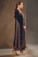 Opal Blue Embroidered Velvet Long Jacket (2-Piece) - Image 6