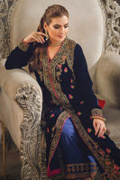 Opal Blue Embroidered Velvet Long Jacket (2-Piece) - Image 7