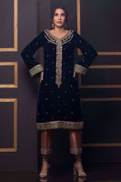 Pakistani Deep Blue Zardozi Velvet Salwar Kameez (3-Piece) - Image 3
